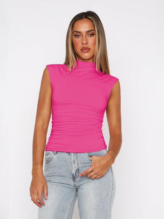 Damen Stretch-Oberteil mit figurbetontem Schnitt und hochgeschlossenem Kragen EB