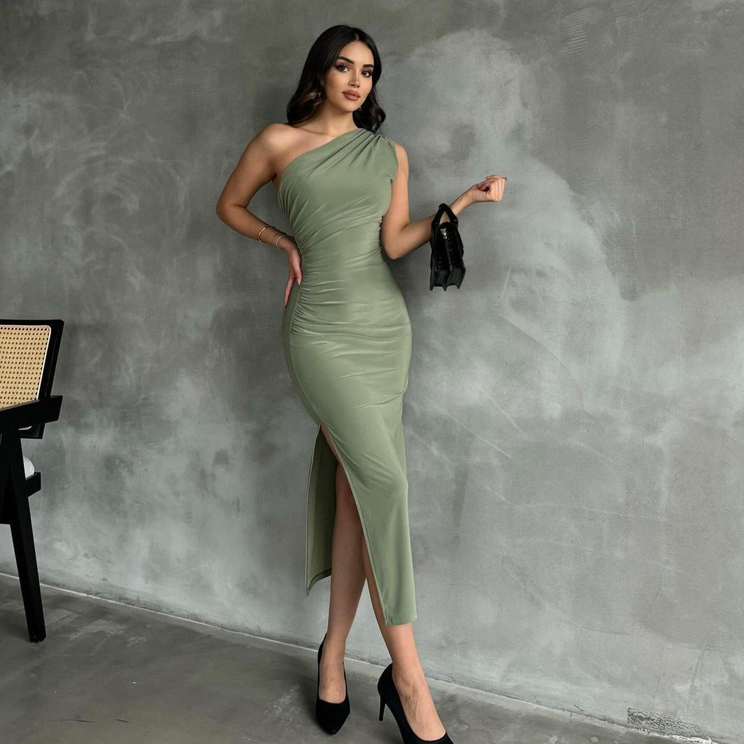 Damen elegantes Wickelkleid mit asymmetrischem Halsausschnitt und figurformendem Design EB
