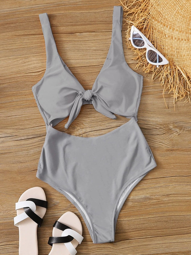 Damen Hochtaillierter Bikini mit verstellbaren Trägern und Knotendetail EB