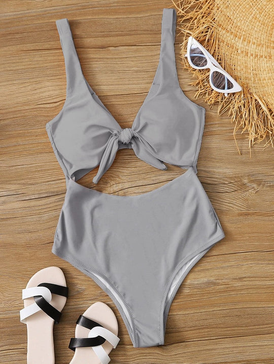 Damen Hochtaillierter Bikini mit verstellbaren Trägern und Knotendetail EB