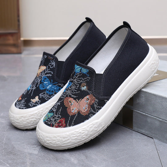Damen Slip-On Schuhe mit buntem Schmetterlingsmuster und rutschfester Sohle EB