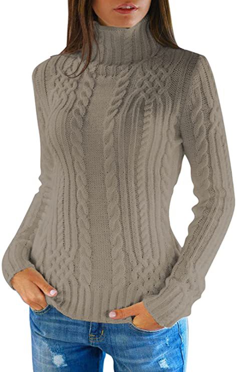 Damen Pullover mit hohem Kragen und Zopfmuster EB