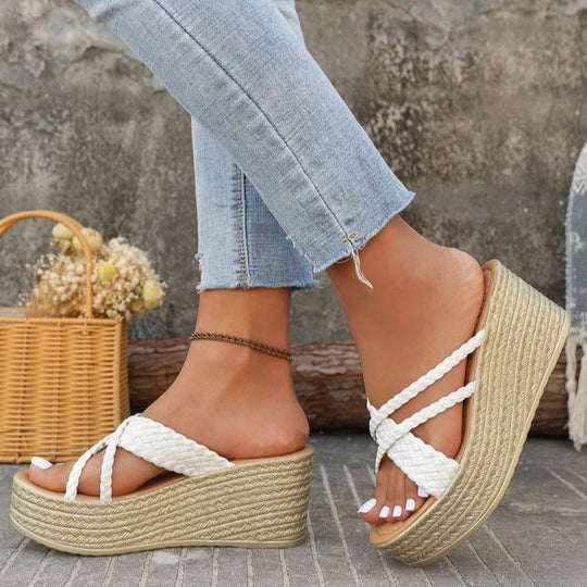 Damen Plateau-Sandalen mit geflochtenem Riemendesign und rutschfester Sohle EB