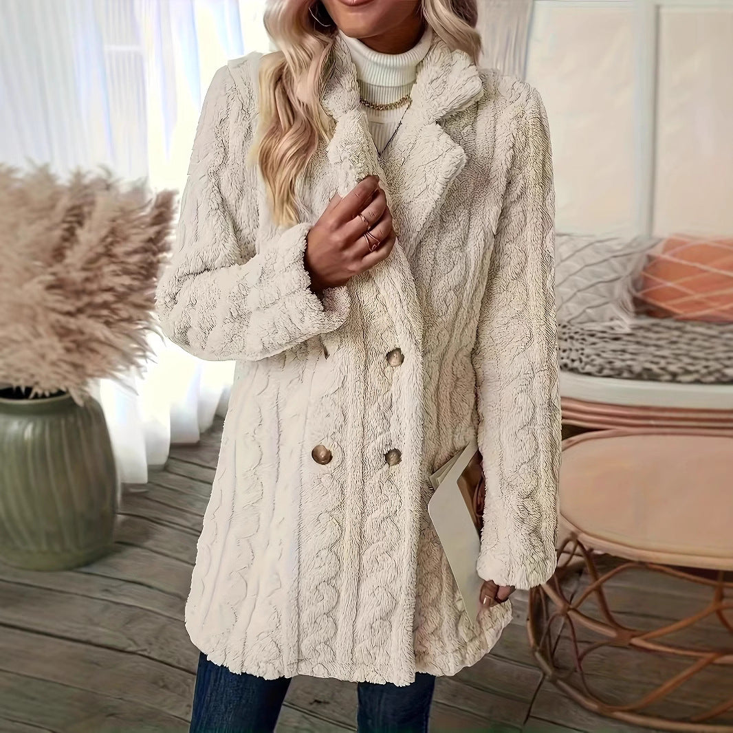 Damen Kuschelige Strickjacke mit doppelter Knopfverschluss und strukturierter Oberfläche EB