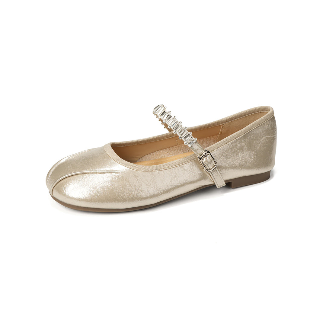 Damen Ballerinas mit elegantem Riemen und schimmerndem Obermaterial EB