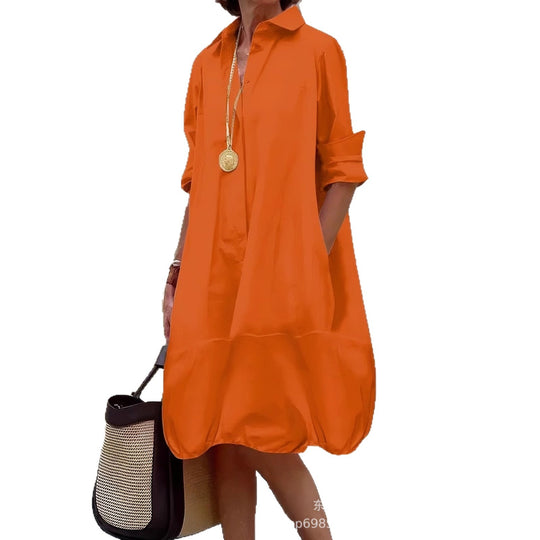 Damen lässiges Hemdkleid mit praktischen Seitentaschen und einem luftigen Schnitt EB