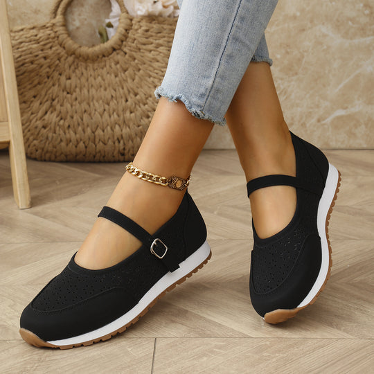 Damen bequeme Ballerinas mit modischen Perforationen und verstellbarem Riemen EB