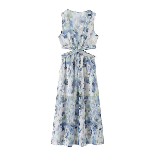 Damen Maxikleid mit elegantem, floralem Design und raffiniertem Rückenausschnitt EB