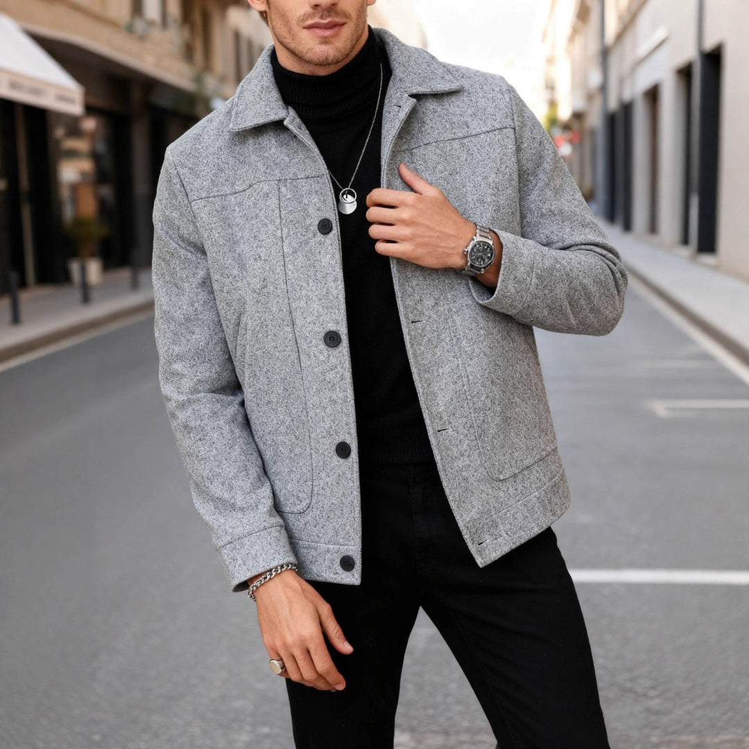 Herren nan moderner Trucker-Overshirt aus Velourslederimitat mit Ziernähten und aufgesetzten Taschen EB