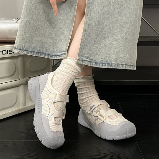 Damen modische Sneaker mit einzigartigem Riemchendesign und atmungsaktiver Oberflächenstruktur EB