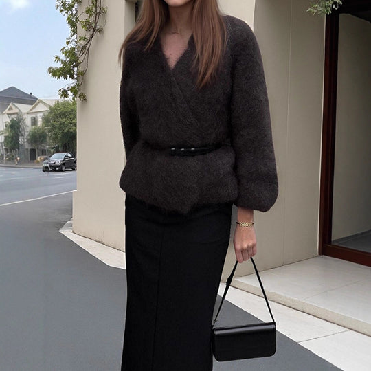 Damen Kuscheliger Pullover mit lässigem Schnitt und tiefem V-Ausschnitt EB