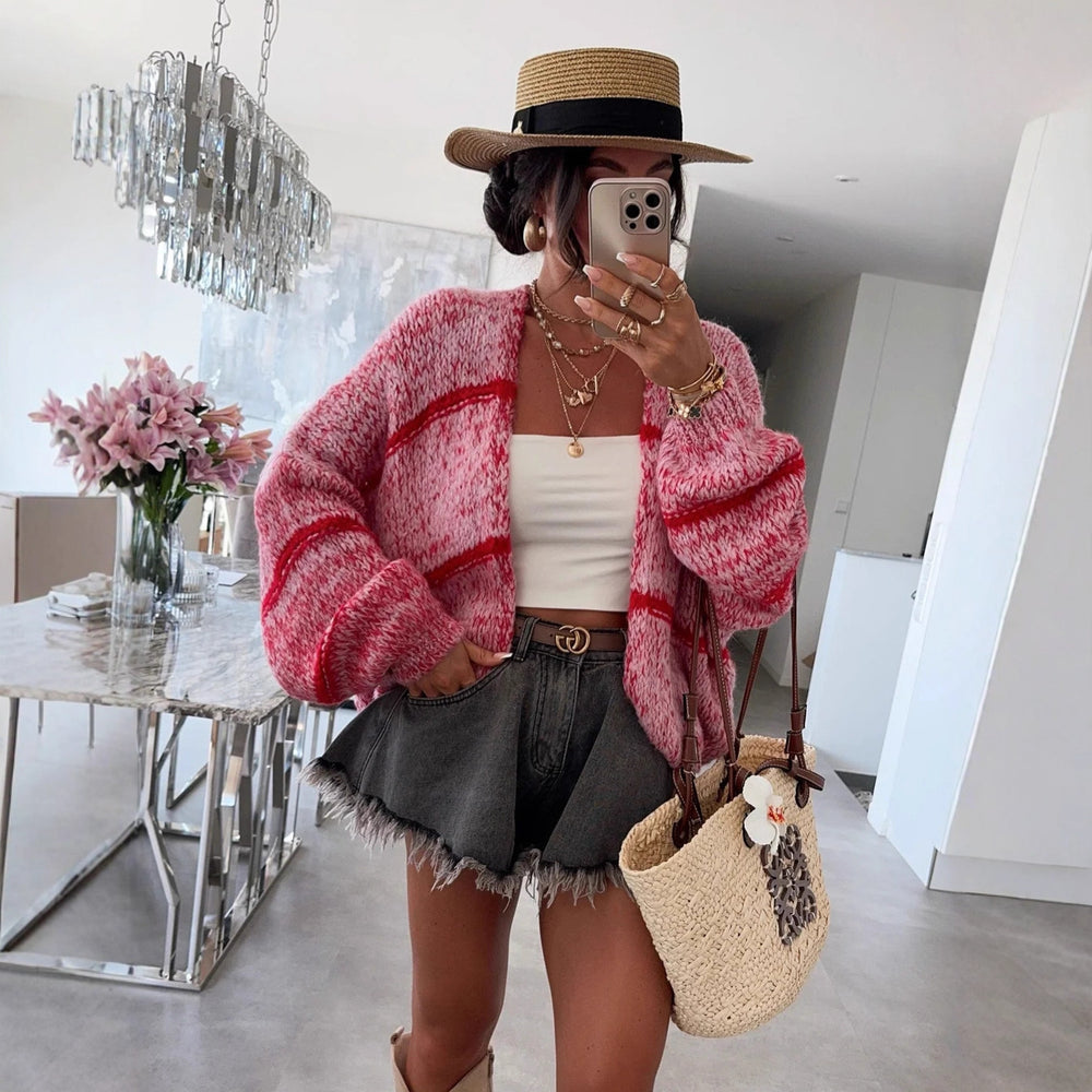 Damen Grobstrickjacke mit lässigem Schnitt und modischem Streifenmuster EB