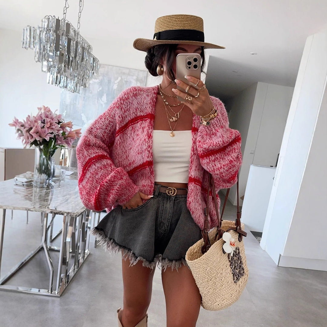 Damen Grobstrickjacke mit lässigem Schnitt und modischem Streifenmuster EB