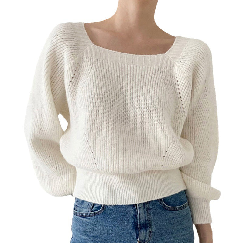 Damen Eleganter Grobstrickpullover mit offener Schulterpartie und weiten Ärmeln EB