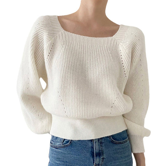 Damen Eleganter Grobstrickpullover mit offener Schulterpartie und weiten Ärmeln EB