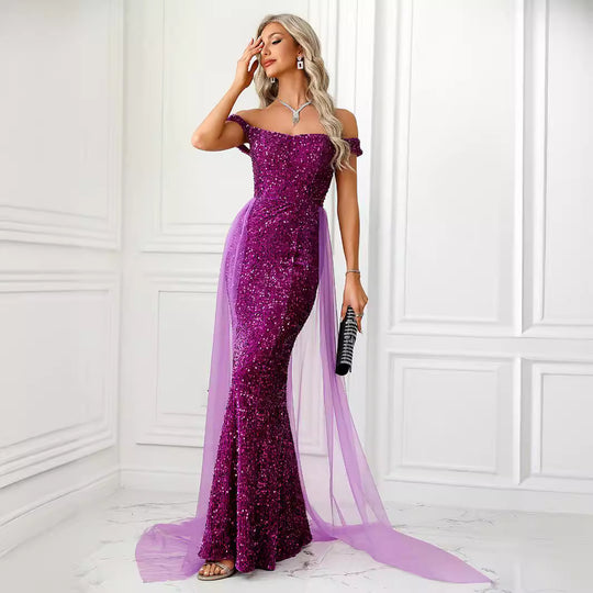 Damen Glamouröses Abendkleid mit schimmerndem Glitzer und Tüllakzenten EB