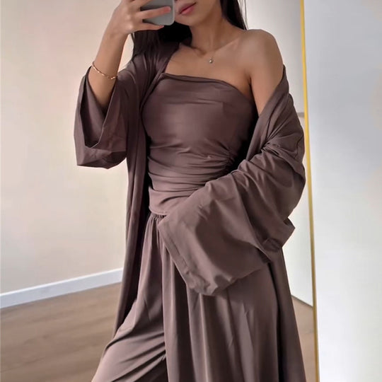 Damen luftiges Loungewear-Ensemble mit langem Kimono EB