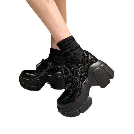 Damen Chunky Plateau Schnürschuhe mit glänzender Oberfläche EB