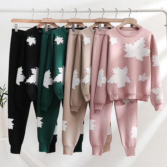 Damen Freizeit-Loungewear-Set mit floralem Design und elastischem Bund EB