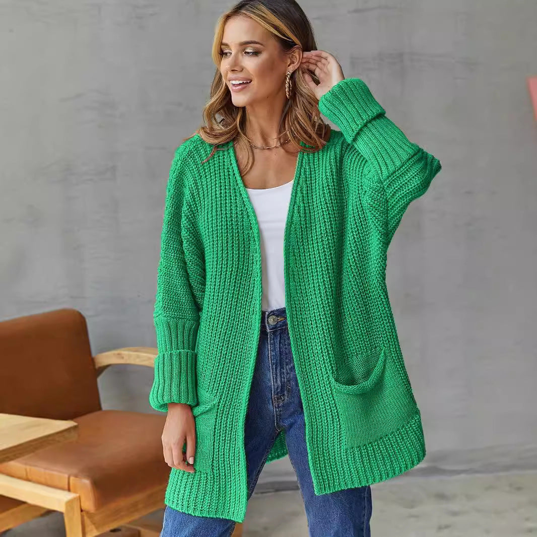 Damen Lange Strickjacke mit lockerer Passform und praktischen Taschen EB