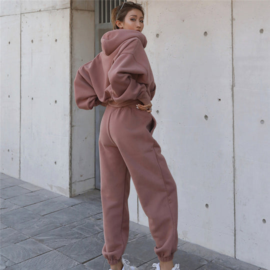 Damen nan oversized Freizeitanzug mit Kapuze und hoher Taille EB