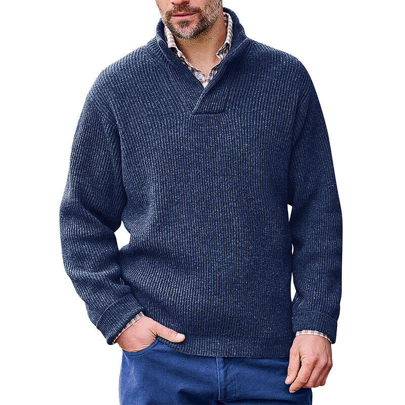 Herren Strickpullover mit modernem Stehkragen und feiner Rippstruktur EB