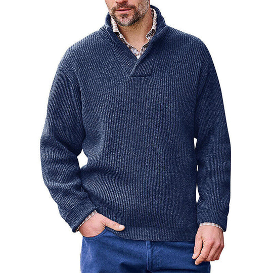Herren Strickpullover mit modernem Stehkragen und feiner Rippstruktur EB