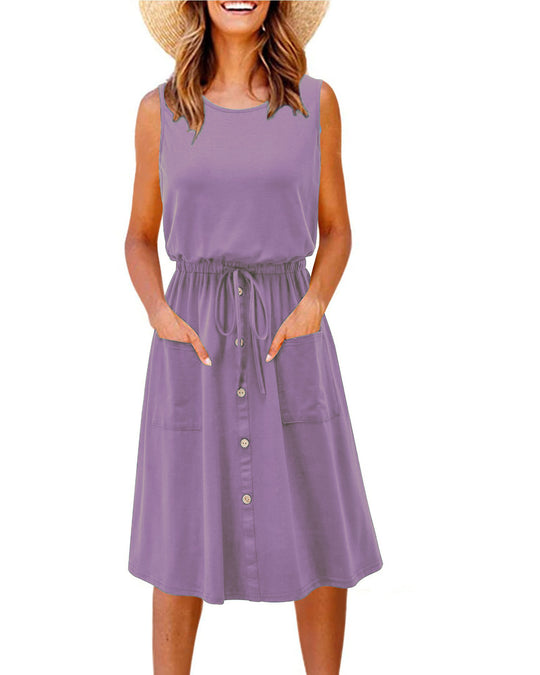 Damen Stilvolles Freizeitkleid mit Knopfdetail und praktischen Taschen EB