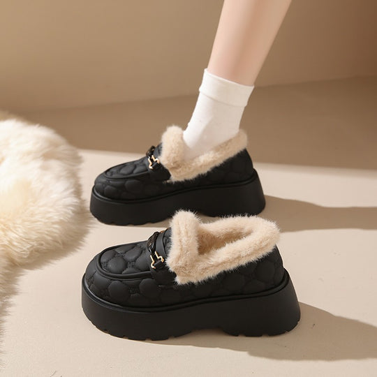 Damen Gemütliche Slipper mit warmem Futter und modischem Plateau-Heel EB