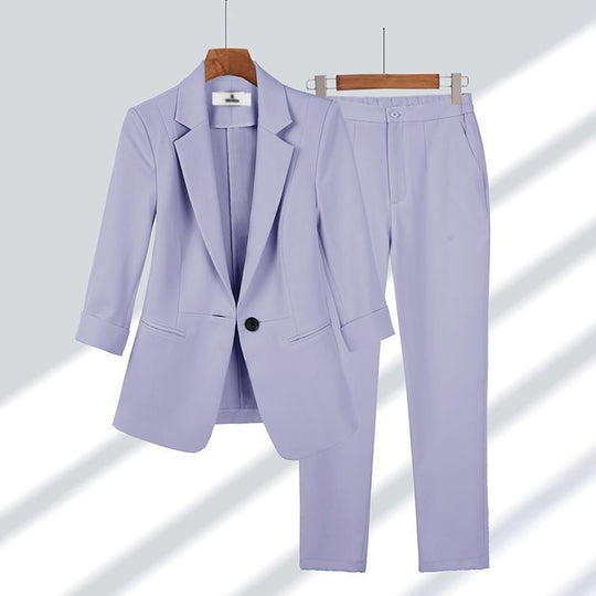 Damen nan schlanker Zweiteiler Business-Blazer mit krempelbaren 3/4-Ärmeln und hochgeschnittener Tapered-Hose EB