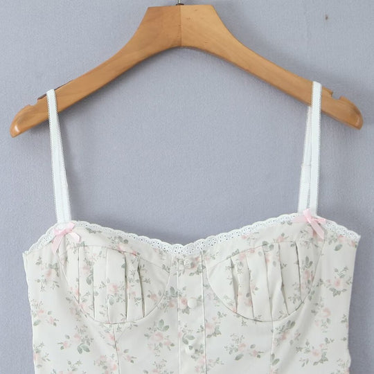 Damen luftiges Sommerkleid mit floralem Muster und voluminösem Rüschensaum EB