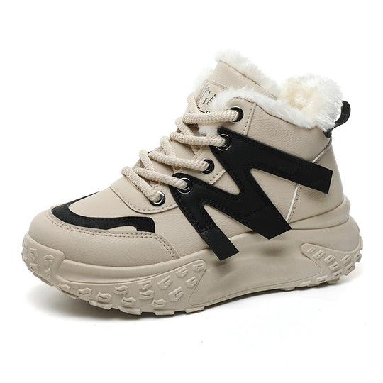 Damen warme High-Top Sneakers mit flauschigem Innenfutter und robuster Profilsohle EB
