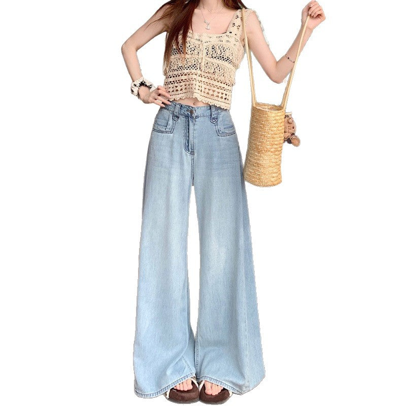Damen Weit geschnittene Jeans mit hohem Bund und modernen Details EB