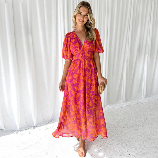 Damen Maxikleid mit voluminösen Ärmeln EB