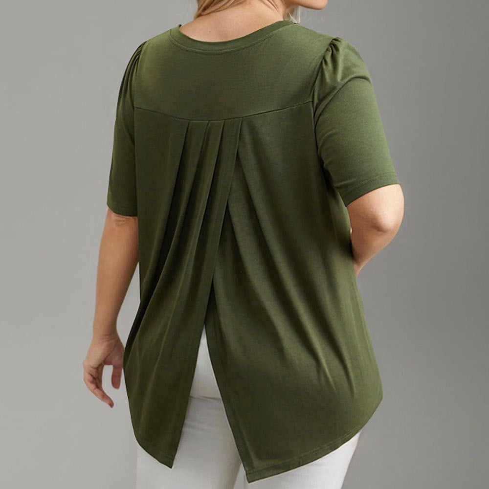 Damen Lässiges V-Ausschnitt T-Shirt mit Seitentaschen und weichem Material EB
