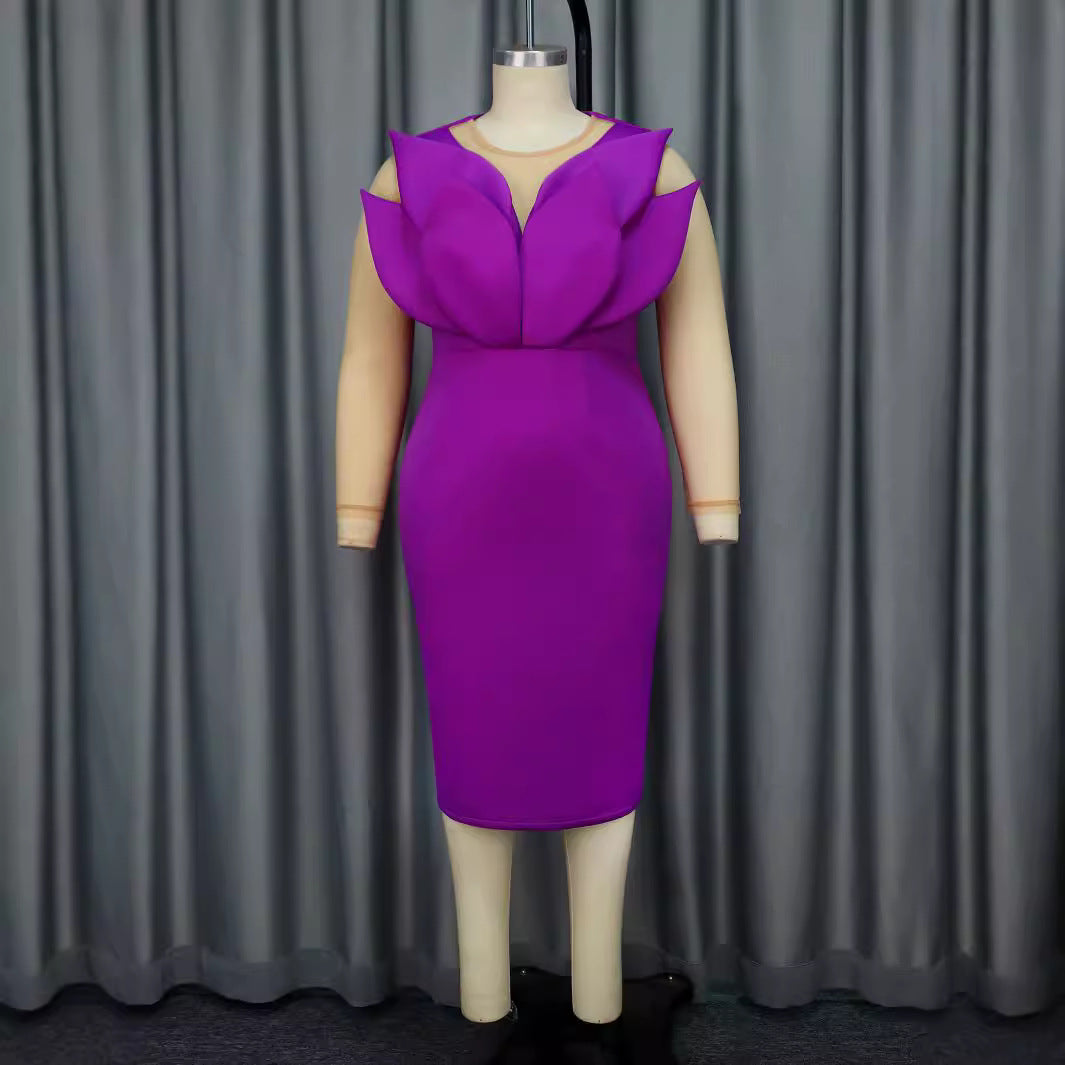 Damen Etuikleid mit floralem Design und transparenten Ärmeln EB