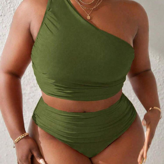 Damen Einseitiger Bikini-Set mit modischem Wickeldetail und hohem Bund EB