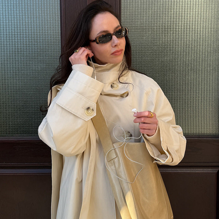 Damen oversized Cabanjacke mit praktischen Knöpfen und modernem Stehkragen EB