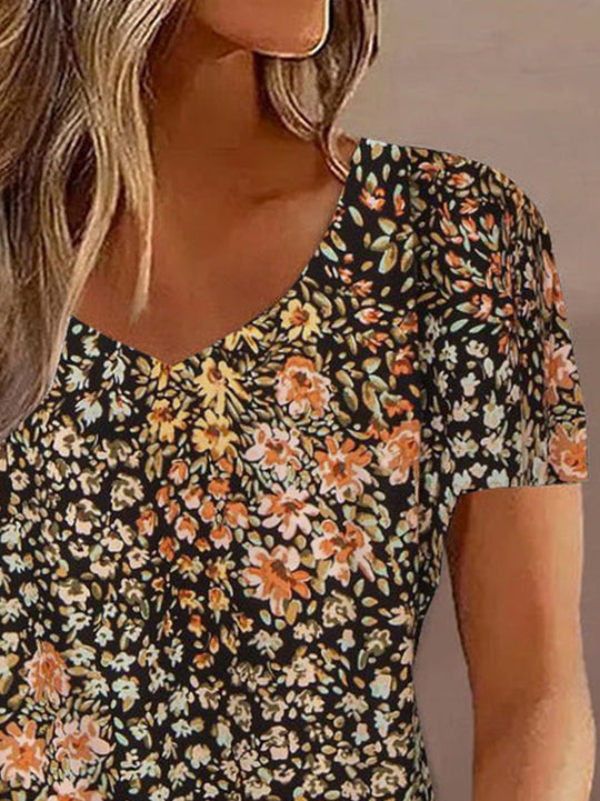 Damen Kurzarmbluse mit floralen Akzenten EB