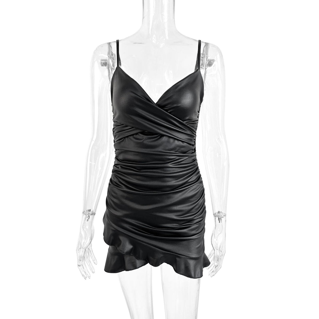 Damen Raffiniertes Wickelkleid mit tiefem V-Ausschnitt und elegantem Saum EB