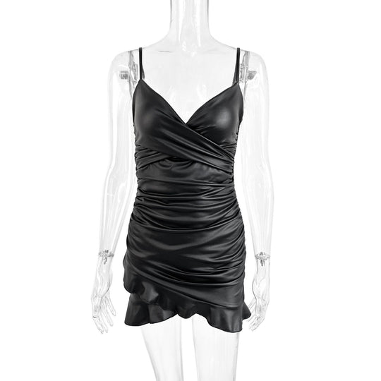 Damen Raffiniertes Wickelkleid mit tiefem V-Ausschnitt und elegantem Saum EB