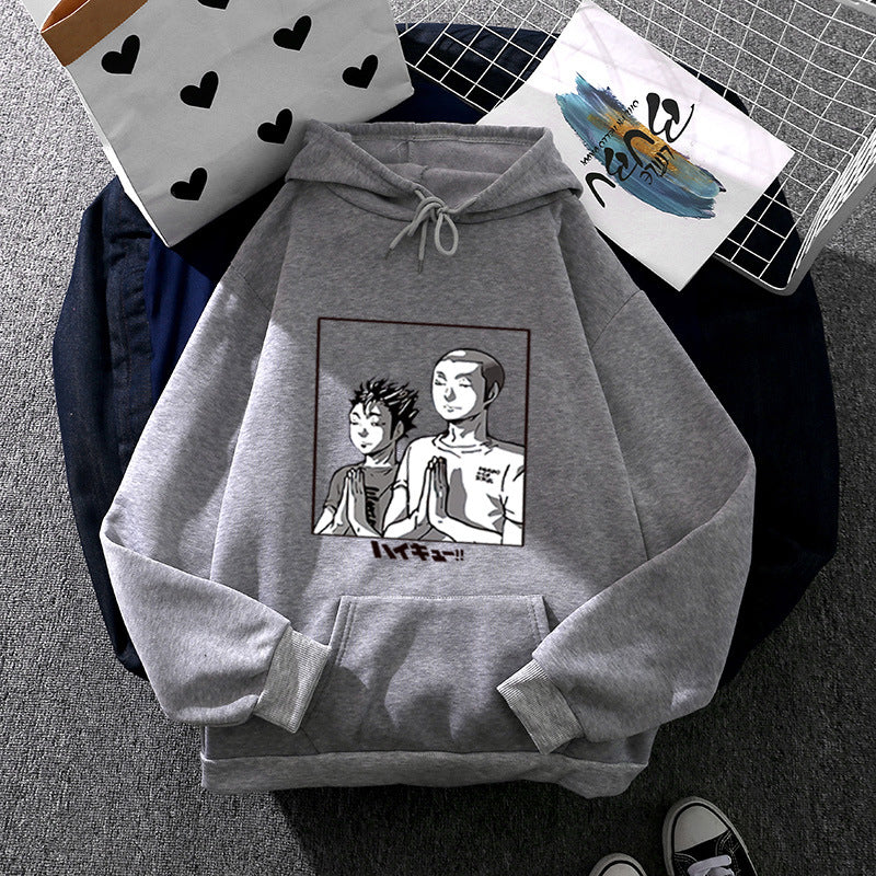 Damen nan weicher Kapuzenpullover mit großflächigem Manga-Panelprint und Kängurutasche EB