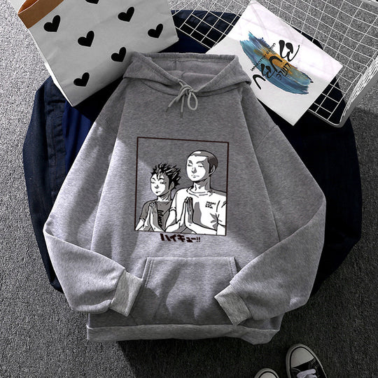 Damen nan weicher Kapuzenpullover mit großflächigem Manga-Panelprint und Kängurutasche EB