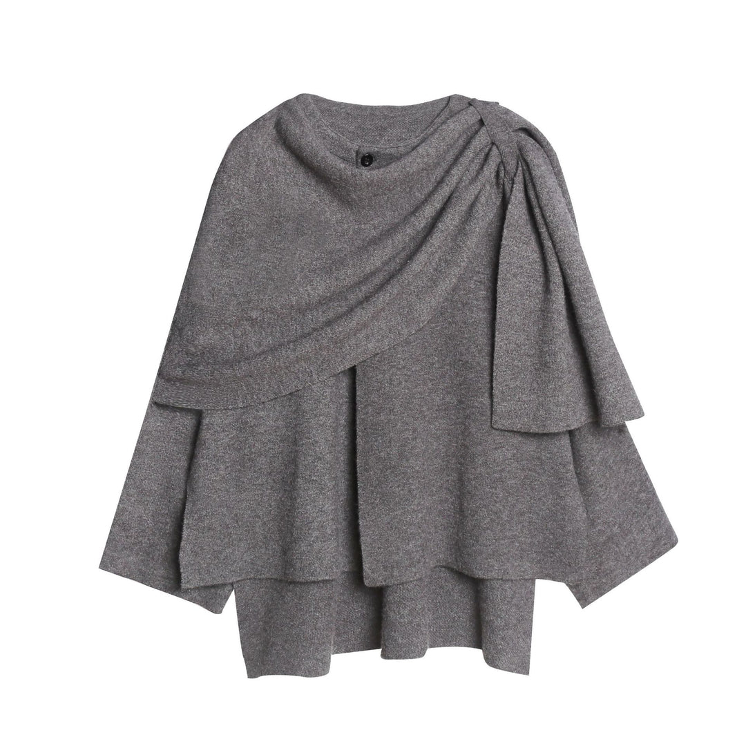 Damen gemütlicher Strickponcho mit raffinierten Drapierungen EB