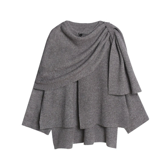 Damen gemütlicher Strickponcho mit raffinierten Drapierungen EB