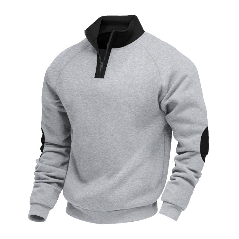 Herren nan Halbzip-Fleecepullover mit hohem Stehkragen und kontrastierenden Ellenbogenpatches EB