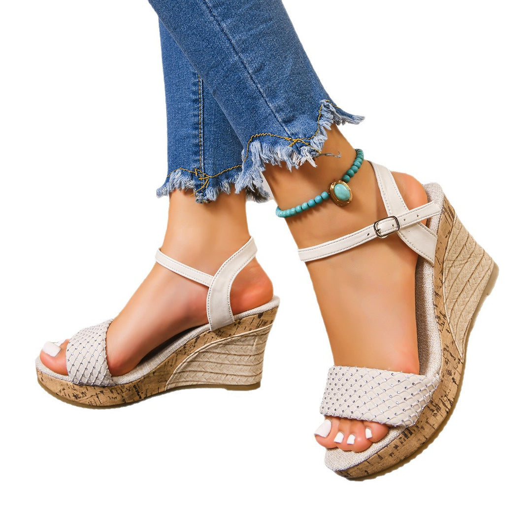 Damen Wedge-Pantoletten mit geflochtenem Obermaterial und verstellbarem Riemchen EB