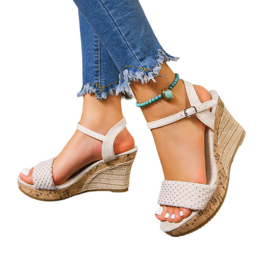 Damen Wedge-Pantoletten mit geflochtenem Obermaterial und verstellbarem Riemchen EB