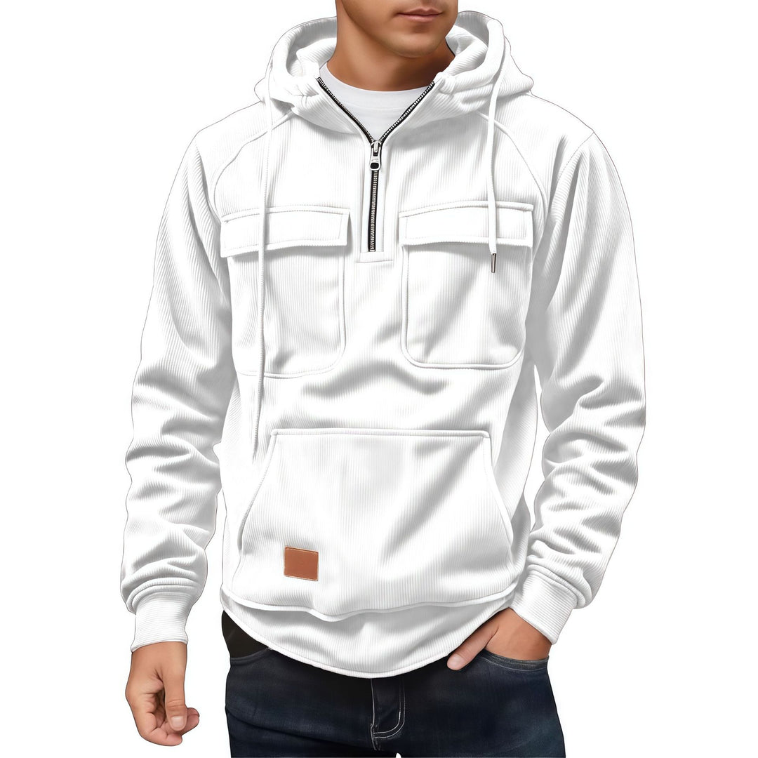 Herren Fleecepullover mit angezipptem Kragen und praktischen Taschen EB