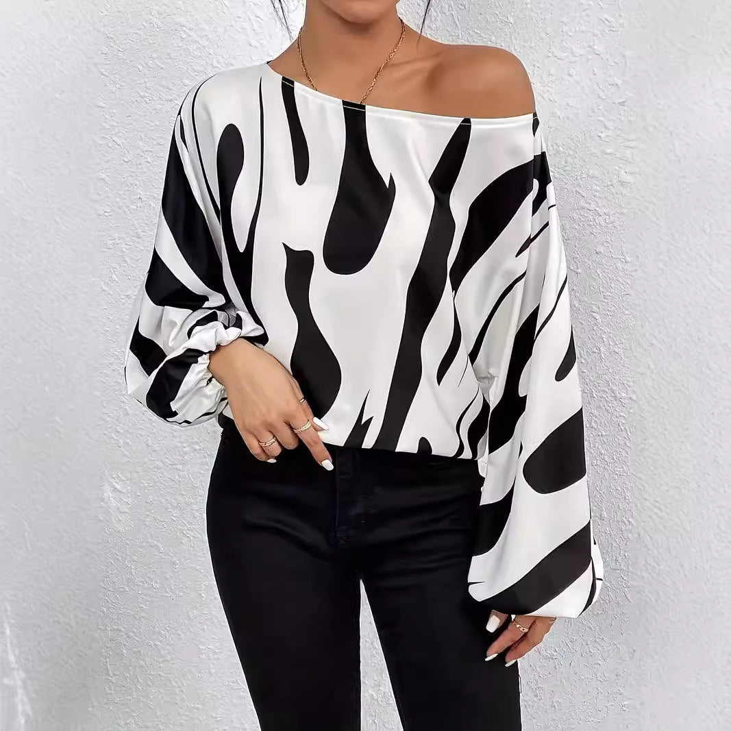 Damen Oversized Bluse mit asymmetrischem Schnitt und gestreiftem Design EB